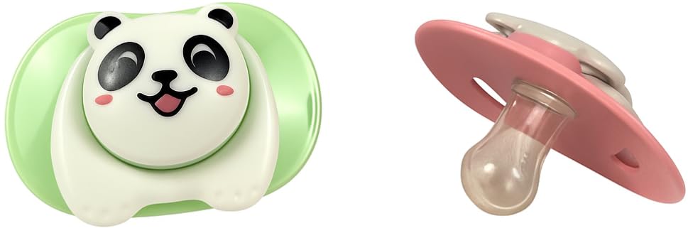 Image of Cartoon Animal Baby Toddler & Children Natural Shaped Orthodontic Pacifier /Binky (Cat and Panda Variety Pack)