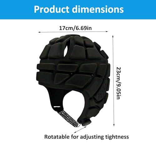 TUKEVA Rugby Kopfschutz Torwarthelm Torwarthelm kopfschutz Helm Unisex Rugby Kopfschutz Verstellbares Design Eva Schwamm entworfene Löcher für Fußball, Hockey, Skateboard, Rollschuhlaufen (Schwarz)