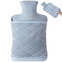 Vicloon Wärmflasche mit Bezug, 2L Wärmflasche mit Bezug Kängurutasche, Bettflasche mit Superweichem Abnehmbarem Bezug, Wärmeflasche aus Naturkautschuk, Kälteschutz für Erwachsene & Kinder-Blau