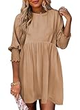 Dokotoo Womens Plus Size Fall Dresses for Women 2025 Empire Waist Cute Babydoll Tunic Dress Casual Short Sleeve Flowy Shirt Dress Church Outfits Beige Dresses for Women M