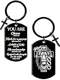 Man of God Christian Cross Keychain for Men, Stainless Steel Bible Verse Joshua 1:9 Religious Christian Key Ring, Inspirational Faith Gifts for First Communion Baptism Birthday Gifts