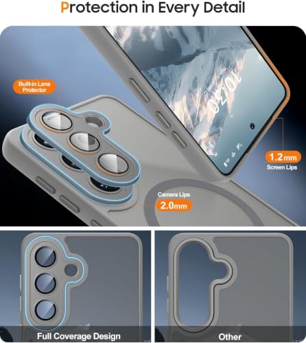 Image of Elzzi MagSafe Compatible Case for Samsung Galaxy A37 5G - Matte Shockproof Hybrid Protective Cover with Built-in Camera Lens Protection, Slim Anti-Fingerprint TPU+PC Back Case (Grey)