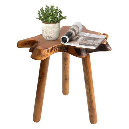 Natural Teak Live Edge Side Table with Wood Legs