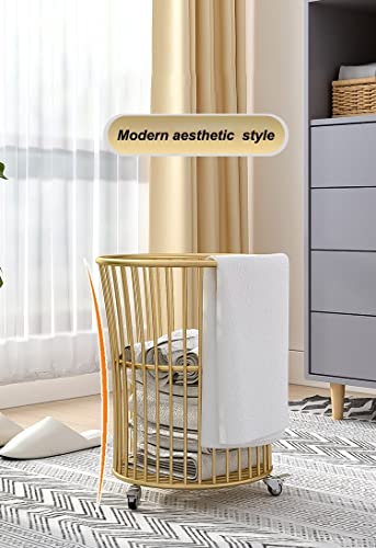 Rolling Laundry Hamper with Wheels,Metal Cart Basket Clothes Storage Organization Bin for Living Room,Bathroom,Bedroom or Kids Bedroom,Gold - Image 4
