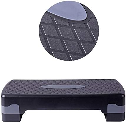 TJC Aerobic Exercise Step Platform Training Fitness Workout Step with 3 Levels - Black and Grey,
