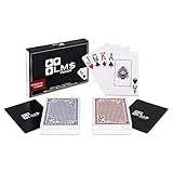 LMS Cartas de Póquer Plásticas con tarjeta de corte incluida - [2 x] juegos de 54 cartas - paquete doble en azul y rojo, impermeable y estable, cartas de juego profesionales en calidad de casino