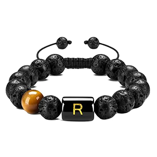 Bracelet en pierre de lave 10 mm personnalisé idée cadeau homme cordon ajustable 22 cm