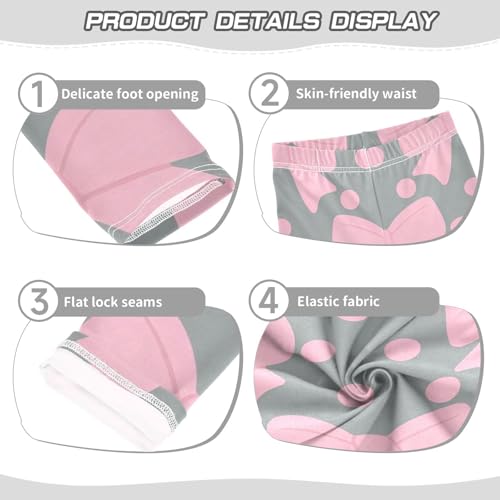 Pink Bows Dots on Gray Girls Leggings Stretchy Dance Pants for Kids3