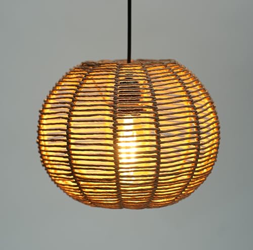 Image of Ikari Homes Kora Pendant Light I Seagrass Paper Raffia lamp I Best use for Outdoor & Indoor Balcony /Living Room /Entrance /Hotels I Beize Color Ceiling Hanging Boho Lamp I Size 8 x 8 in