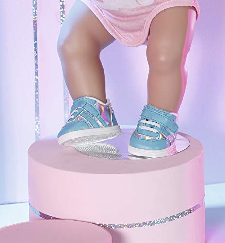 Zapf Creation 831779 BABY born Sneakers blau 43 cm - hellblau silber glitzernde Puppenschuhe – Bild 5