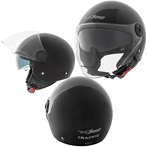 Casque moto jet double visière pare-soleil noir taille XS