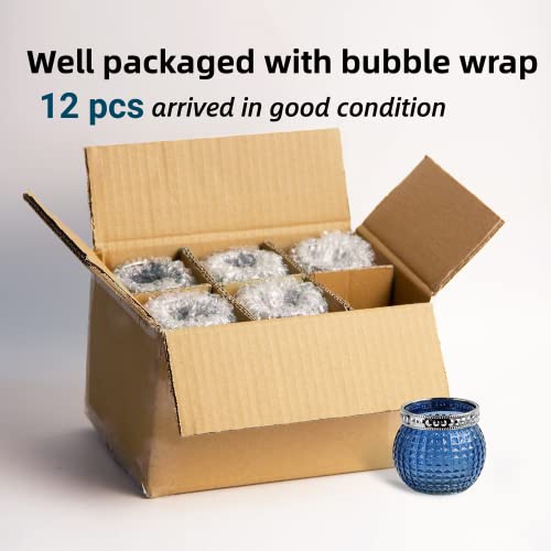 Small Glass Votives Set Of 12, 2.3" Tealight Candle Holders In Bulk, Vintage Boho Glass Candle Holders For Table Centerpiece Wedding Home Decor And Holiday Decor (Ocean Blue) #TOP3