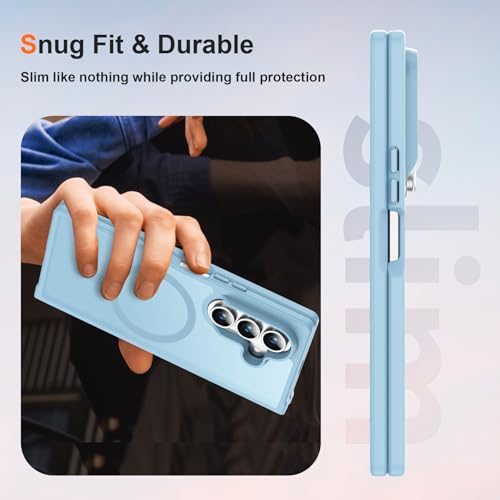 Image of ORETECH Magnetic for Samsung Galaxy Z Fold 7 Case, Translucent Back Non-Slip Hard PC Shockproof Bumper Protective Phone Case Cover for Samsung Z Fold 7 - Sierra Blue