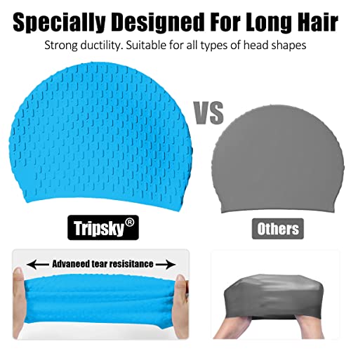 Tripsky Silicone Swim Cap,Comfortable Bathing Cap Ideal for Curly Short Medium Long Hair, Swimming Cap for Women and Men, Shower Caps Keep Hairstyle Unchanged (SKU Blue) by Tripsky - Used condition - Image 4