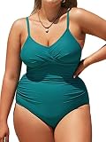 CUPSHE Women Swimsuit Plus Size One Piece Bathing Suit Wrapped Front Ruched Tummy Control with Adjus