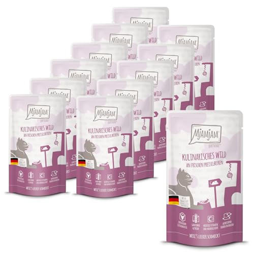 MjAMjAM - Comida húmeda premium para gatos - Quetschie - juego culinario con arándanos frescos, pack de 12 (12x125g), sin cereales