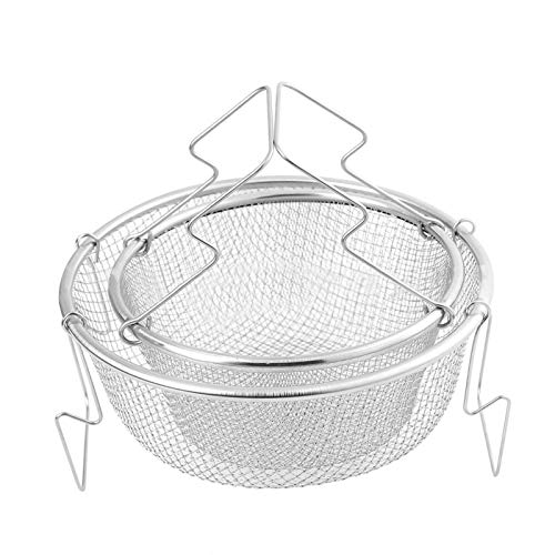 Frittierkorb Friteusenkorb Frittierkörben Edelstahl, Multifunktions Edelstahl Frittierkochkorb, Edelstahl Faltbarer Siebkorb Zum Braten, Dämpfen, Sieben, Spülen, Obstgemüse - 22cm Cover