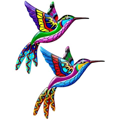 SEAHUI 2Pcs Metal Bird Garden Ornament Hummingbird Wall Tree Fence Hanging Sculptures Decorative Metal Art Craft for Garden Yard Home Room Decoration Indoor Outdoor Cover