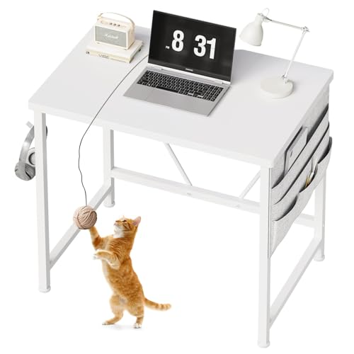 YeTom ミニデスク 机 pcデスク 幅60cm 勉強机 コンパクト 収納袋付き学習机 小さい つくえ 作業机 組立簡単 白い