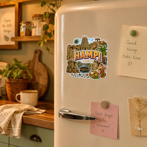 Image of Zesta Wooden Fridge Magnets Set | Refrigerator Decor Magnets for Kitchen | India Souvenir Fridge Magnet Collection | Wooden Magnet for Fridge Door Decoration (Hampi)