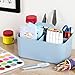 Multiuse Caddy Organizer with Handle - Stackable Plastic Tote Bin - Art Craft Supplies, Office, Desk, Stationery Pen Holder, Kitchen, Utensil, Makeup, Bathroom, Shower, Cleaning, Dorm Organizer - Blue