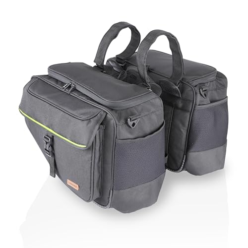 Image of GUARDIANGEARS Sidekick Sports 50Ltrs Saddlebags with Waterproof rain Covers for All Motorcycles with a Saddle Stay Installed.