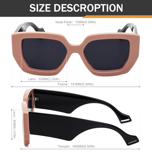 Oversized Square Thick Sunglasses Men Women Hip Hop Wide Temple Rectangular Pattern 80 90s Style Glasses2