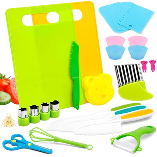 Anpole 25Pcs Enfants Chef Set, Kids Kitchen Cadeau Kit Enfants Cuisiner Jouer Cuisine Tabliers Imperméables, Gant de Four, Batteur à Oeufs, Emporte Pièce pour Cadeau de Fille (rose-25pcs)