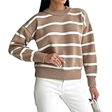 Tricot doux : Ce pull court rayé pour femme est confectionné en tricot côtelé doux, confortable et respirant. Son col ras du cou et sa coupe décontractée en font un choix confortable pour un usage quotidien, en automne comme en hiver.