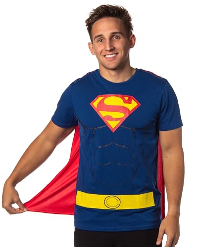 DC Comics Mens Superman Costume S Logo Superman Shirt with Detachable Cape Cosplay Tee (X-Large) Blue
