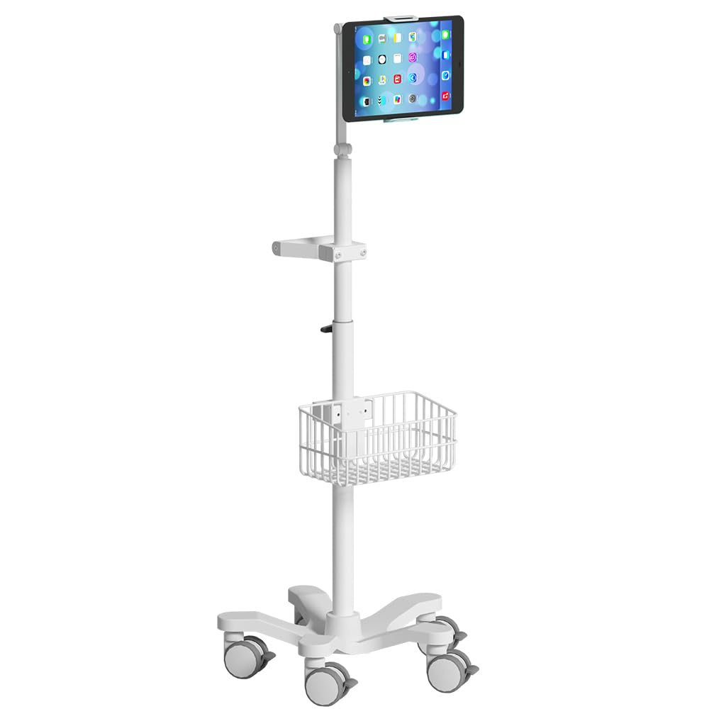 Chariot médical réglable en hauteur avec panier de rangement pour moniteur d'hôpital