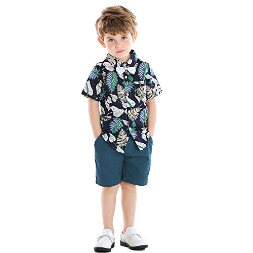 Joycebaby Toddler Baby Boys Clothes Outfits Hawaiian Aloha Short Sleeve Shirt And Pant Set(Navy Blue, 80/12-18M) #TOP3