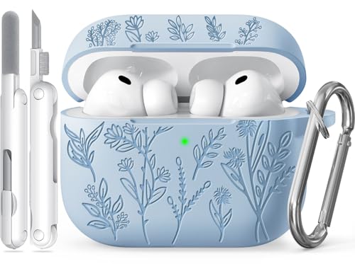 Image of Ekoonpft for Airpods Pro 3 Case, Flower Engraved Cases for Apple AirPods Pro 3rd Generation 2025, Soft Silicone Cover for Men Women Girly with Cleaning Kit & Keychain, Anti-Scratch, Shockproof