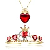 Evie Queen of Hearts Necklace Crown Costume Fan Jewelry Evie Red Heart Gold Crown for Teens Halloween Parties