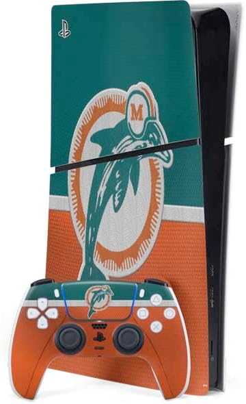 Skinit Decal Gaming Skin Compatible with PS5 Slim Digital Edition Bundle - Officially Licensed NFL Miami Dolphins Vintage Design