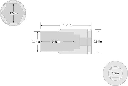 Miniatura 277 de Enchufe de impacto de 6 PT de 1/2" x 0.827 in de profundidad, CR-MO, 1/2 pulgada de accionamiento de 6 puntos para una fácil extracción