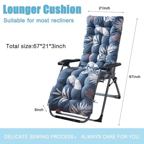 CHSXPX Waterproof Patio Lounge Chair Cushion, 67 Inch Indoor Outdoor Floral Printed Sun Lounger Pad Replacement with Ties, Rocking Chair Sofa Cushion Non-Slip High Back Chair Cushions,F - Image 7