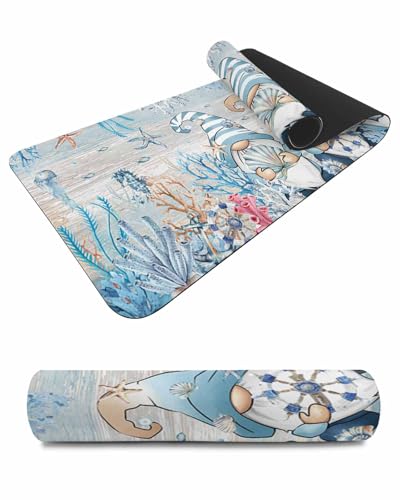 Debedcor Heat Proof Table Pads Waterproof Decorative, Blue Gnomes Coastal Non-Slip Table Countertop Protector, Nautical Anchor Shell Wooden Insulation Mat for Kitchen Room, 40 x 12 Inches