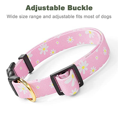 Ainubio Dog Collar, Cute Flower Theme Dog Collar For Small Dogs, Adjustable Puppy Collar For Boy And Girl Female Dogs, Soft Nylon Pet Collars With Quick Release Buckle For Dog Accessories, Pink Floral #TOP5