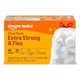 Amazon Basics Extra Strong & Flex Tall Kitchen Drawstring Trash Bags, Citrus Scent, 13 Gallon, 40 Count