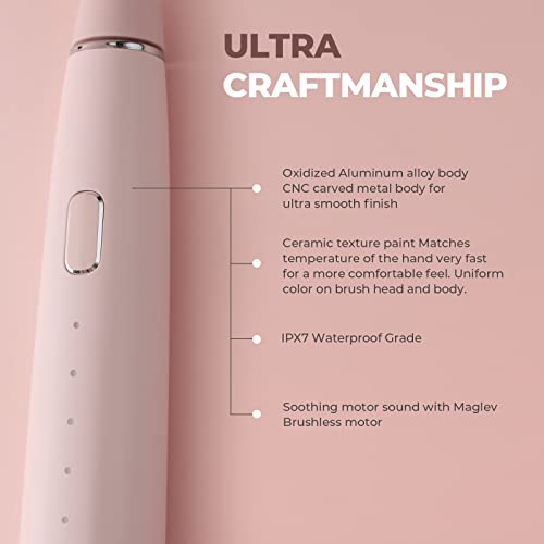 Image of beatXP Azure Electric Toothbrush for Adults with 2 Brush Heads & 5 Cleaning Modes|Rechargeable Electric Toothbrush Battery Backup of upto 180 Days (Pink)