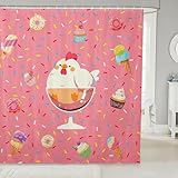 Manfei Cute Rooster Fabric Shower Curtain,Sweet Dessert Ice-Cream Donut Cake Shower Curtain,Cartoon Chicken Animal Graffiti Pink Waterproof Shower Curtain for Bathroom,72 Inch Long