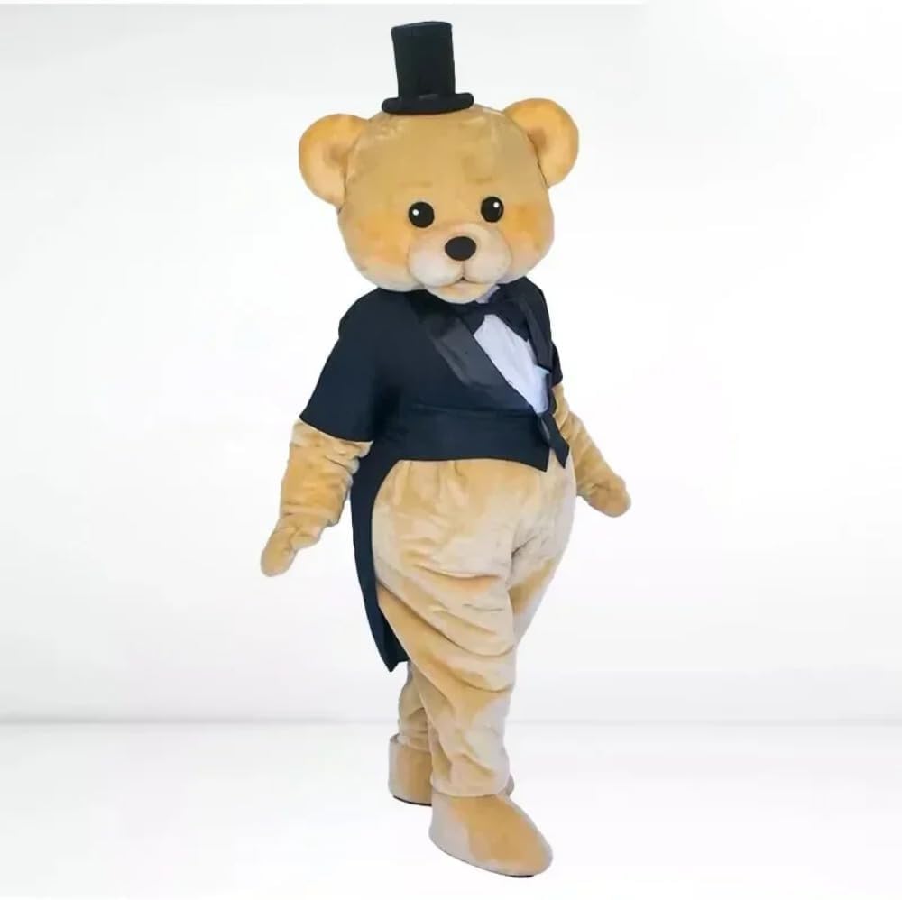 Cute Brown Teddy Bear with Tailcoat Mascot Costume Halloween Christmas Fancy Dress