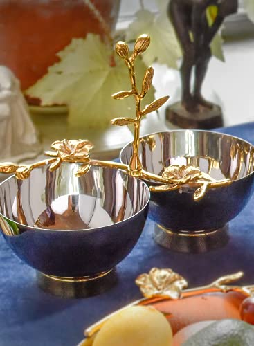 Serene Spaces Living Orchid Stem Twin Bowls, Silver Decorative Bowl Useful As Metal Centerpieces For Tables, Use For Fruit, Candy, Salad, Serving Food, Measures 10.25" Long, 8.5" Tall, 6.25" Diameter #TOP1