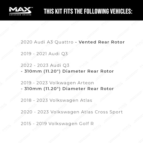 Image of MAX Advanced Brakes - Rear Brake Kit For 2018-2023 Volkswagen Atlas, Volkswagen Atlas Cross Sport, 2019-2023 Audi Q3| Carbon Ceramic Brake and Rotor Kit| Daily Driving Geomet Coated Brake Rotors