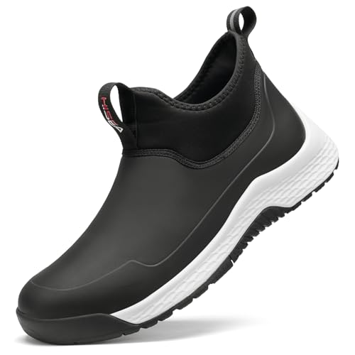 HISEA Mens Ankle Rain Boots Waterproof Anti-Slip Traction Outdoor Neoprene Walking Shoes Lightweight Travel Sneakers for Mens Business Casual Wear