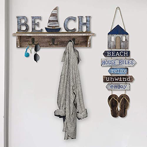 SAILINGSTORY Beach Wall Decor Nautical Decorative Coat Rack Wall Mounted Key Hook with Shelf - Image 6