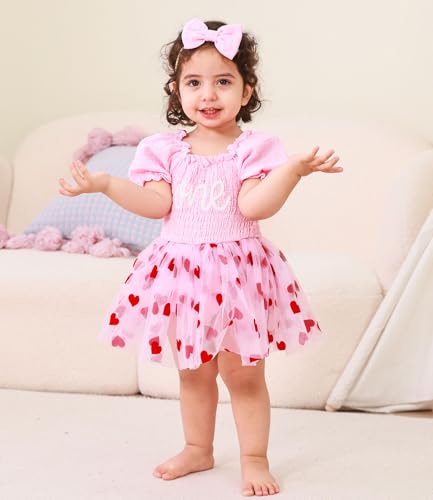 Baby Girl Birthday Clothes 0-18Months Tulle Romper Short Sleeve Newborn Outfits Cake Smash Bodysuits With Headband2