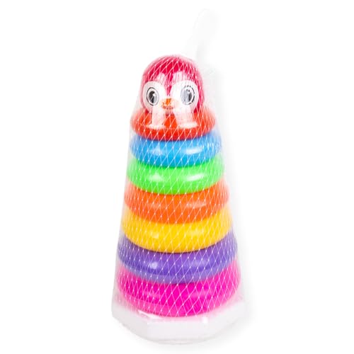 Image of RATNA'S Penguin Stacking Rings Big Plastic Stack Up Educational Toy Colorful 7 Rings Tower for Kids 1+ Years
