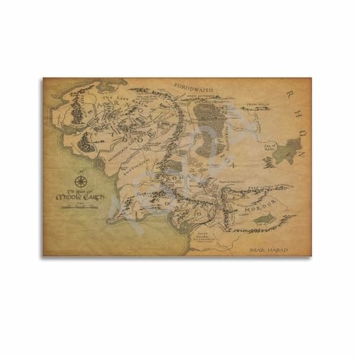 JJKSKV Vintage Wall Map Posters Classic Middle Earth Earth Map Canvas Poster Wall Art Canvas Aesthetic 16x24inch(40x60cm) Unframe-style